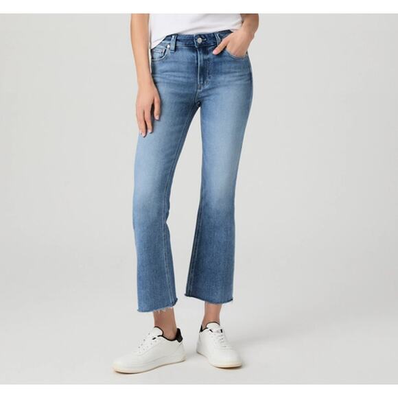 Paige Colette Crop Flare Jeans Raw Hem Casual Boho Minimalist Chic Denim Sz 32 - Picture 1 of 8